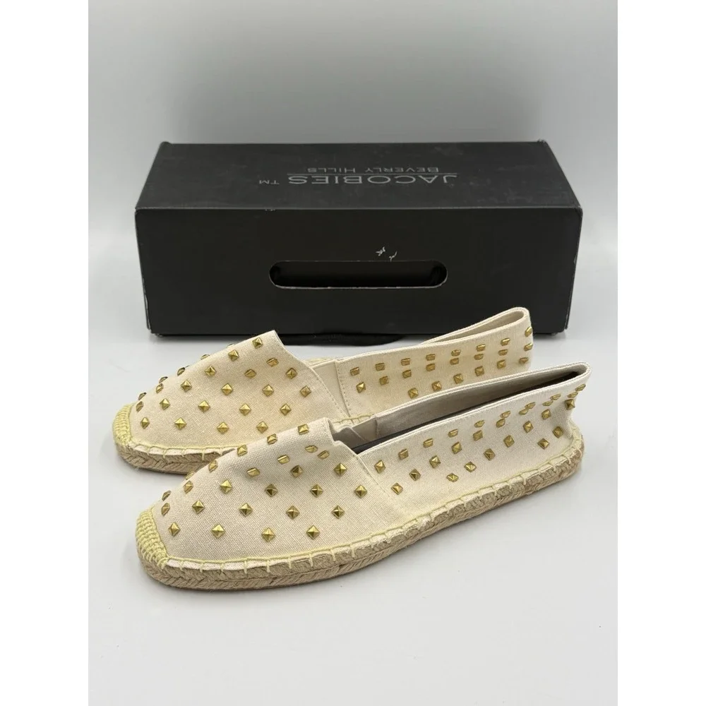 Jacobies Zuri Espadrille Slip On Shoes Womens 9 White Rhinestone Casual NWB